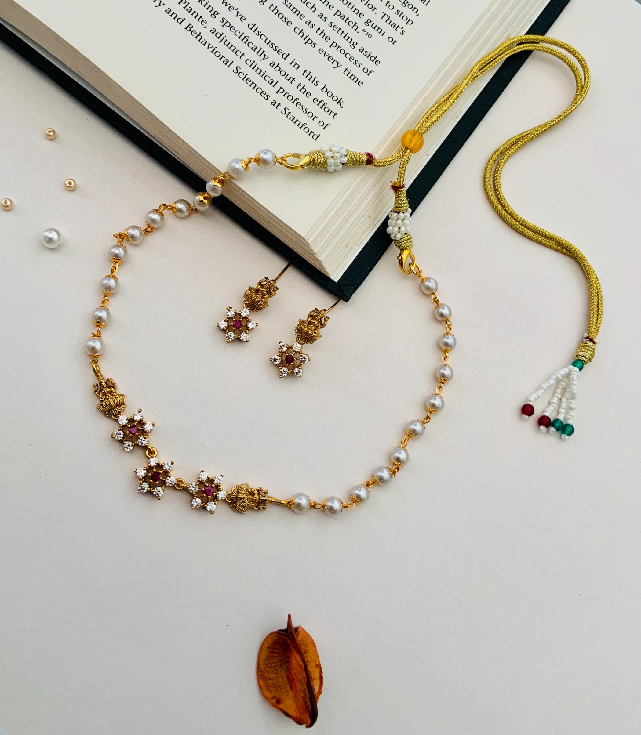 Gold Plated Temple Necklace With Pair Of Earrings - Abdesignsjewellery