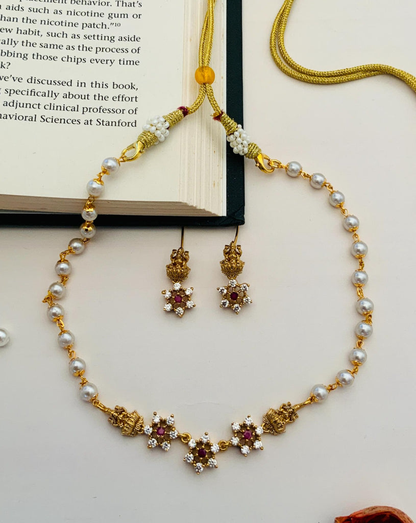 Gold Plated Temple Necklace With Pair Of Earrings - Abdesignsjewellery
