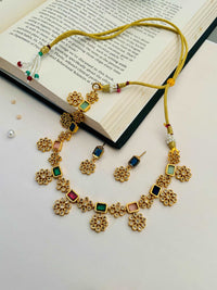 Thumbnail for Aesthetic Gold Plated Kempstone Necklace With Pair Of Earrings - Abdesignsjewellery