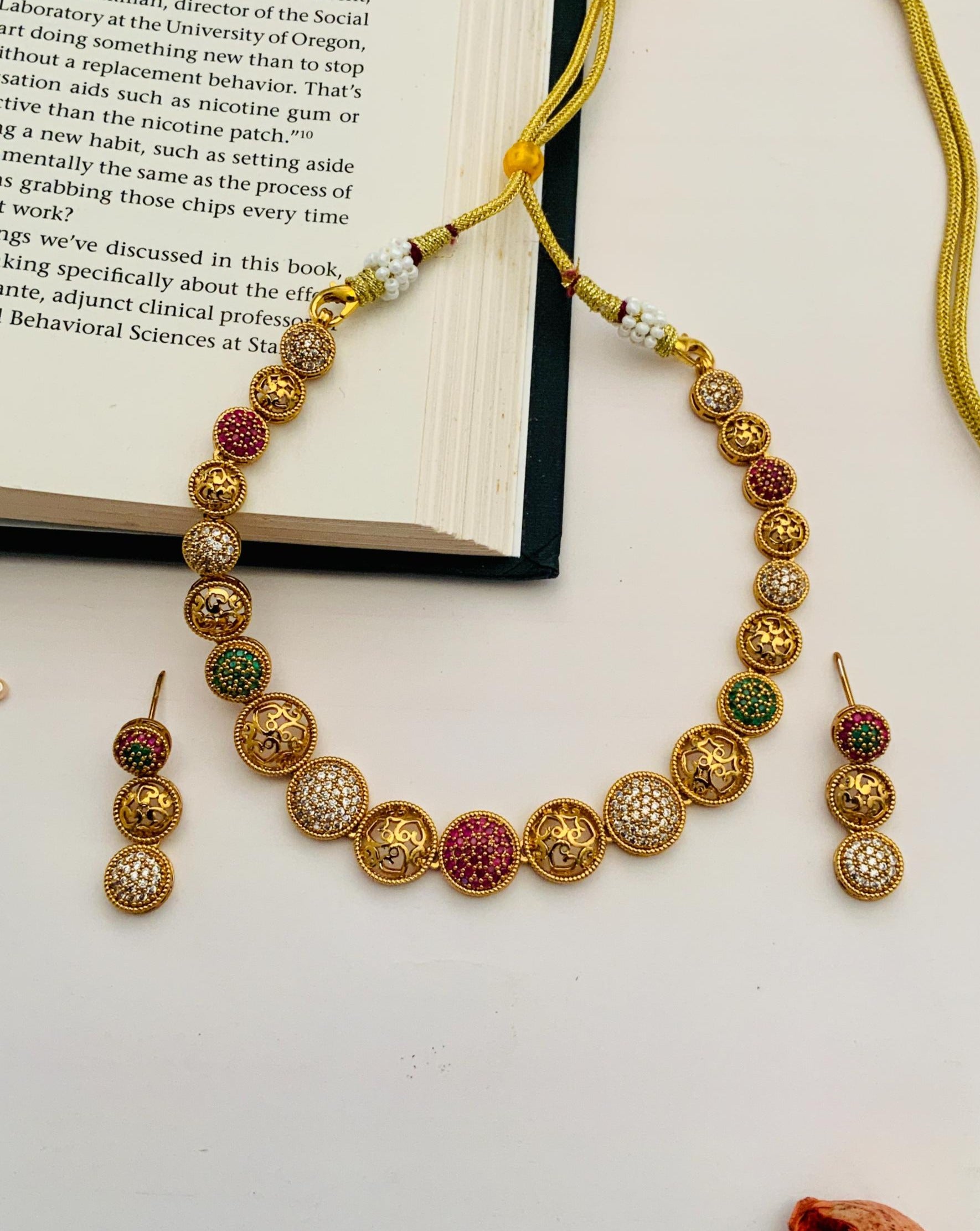 Elegant Gold Plated Necklace With Pair Of Earrings - Abdesignsjewellery