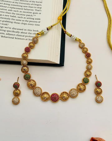 Elegant Gold Plated Necklace With Pair Of Earrings - Abdesignsjewellery