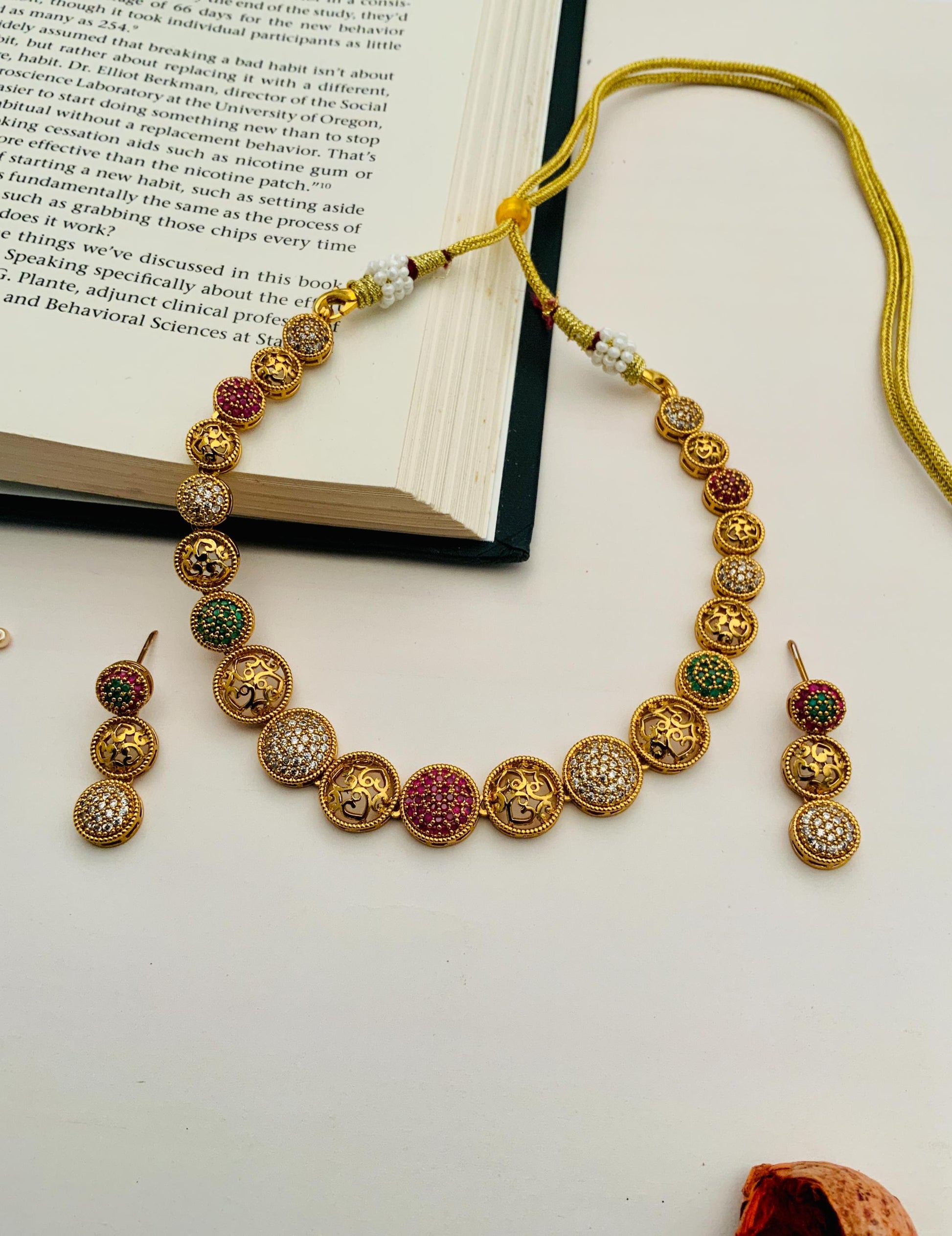 Elegant Gold Plated Necklace With Pair Of Earrings - Abdesignsjewellery