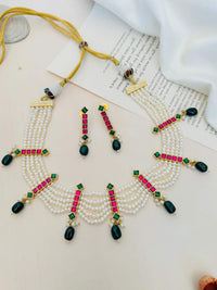 Thumbnail for Multicolour Pachi Kundan Choker Necklace Set