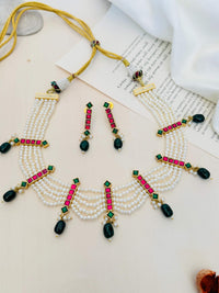 Thumbnail for Multicolour Pachi Kundan Choker Necklace Set