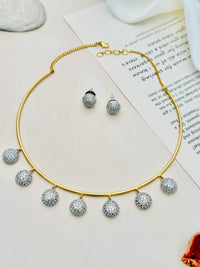 Thumbnail for American Diamond Statement Gold Plated Hasli Necklace Set