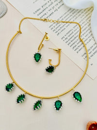 Thumbnail for Gold Plated Statement Emerald Green Hasli Necklace Set