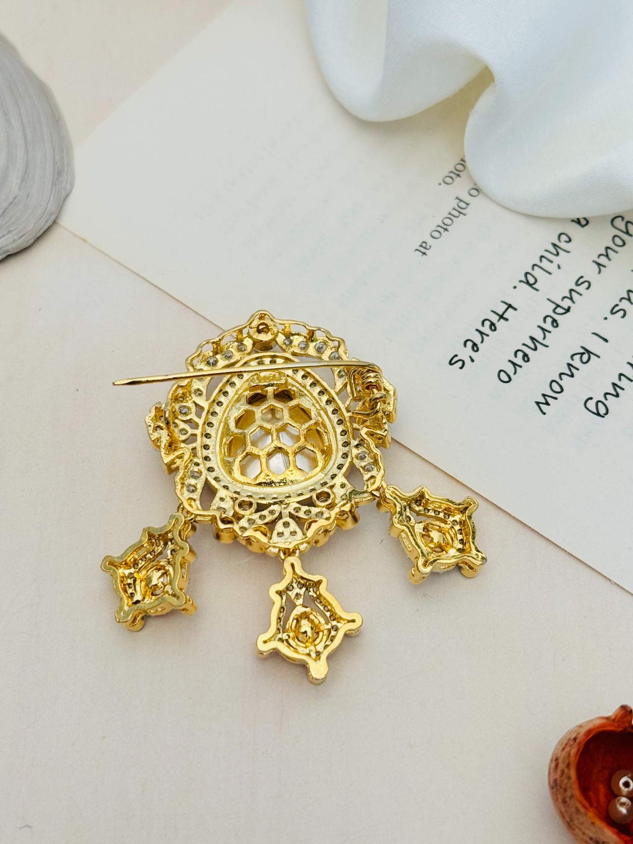 Gold Plated Polki Men Brooch Pin