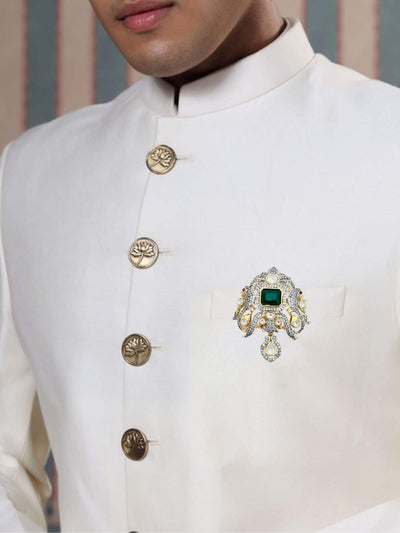 Contemporary Gold Plated Polki American Peacock Men Brooch Pin