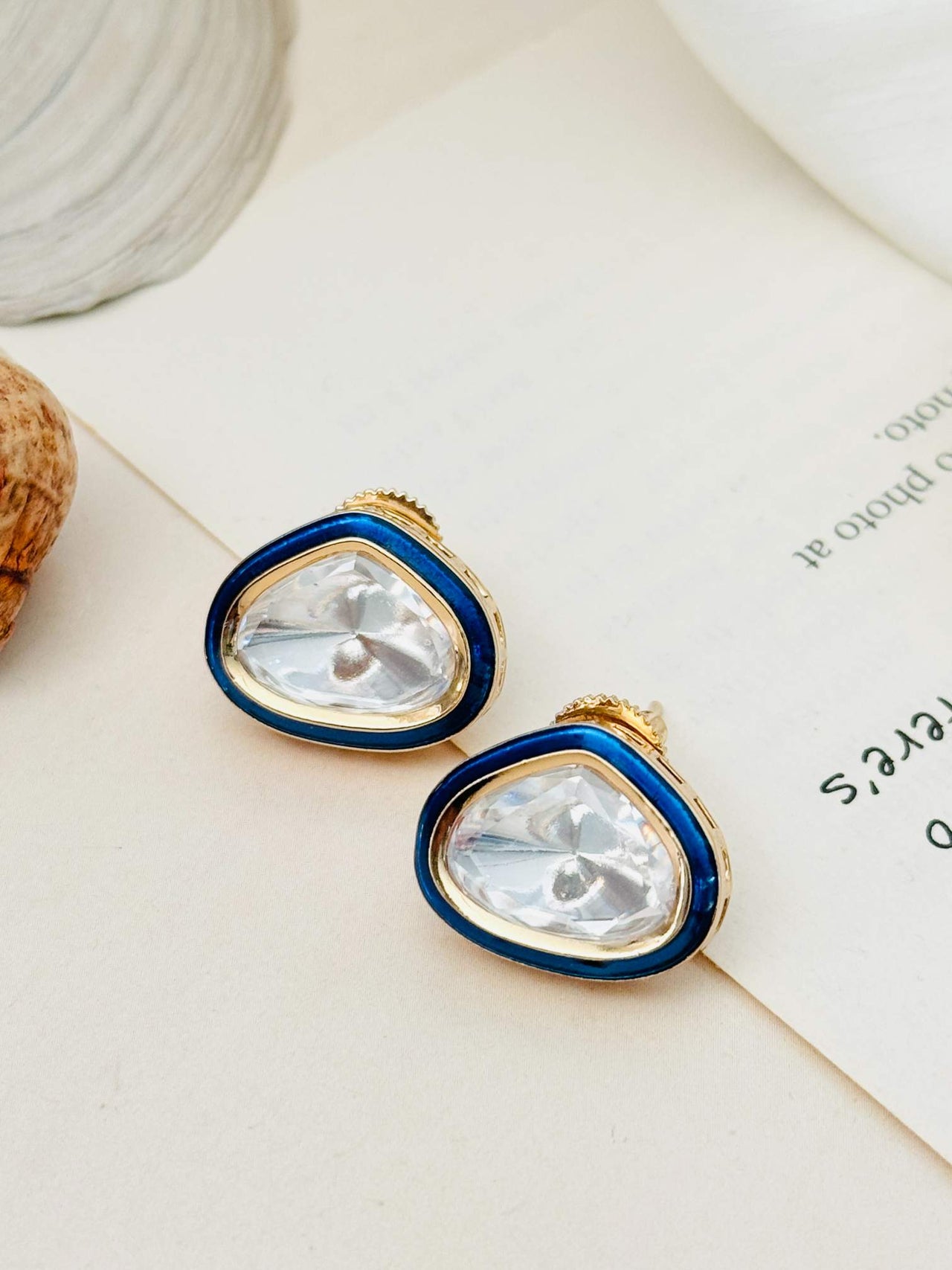 Simple Gold Uncut Polki Diamond Stud Earrings