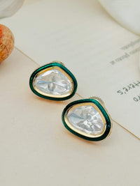 Thumbnail for Simple Gold Uncut Polki Diamond Stud Earrings