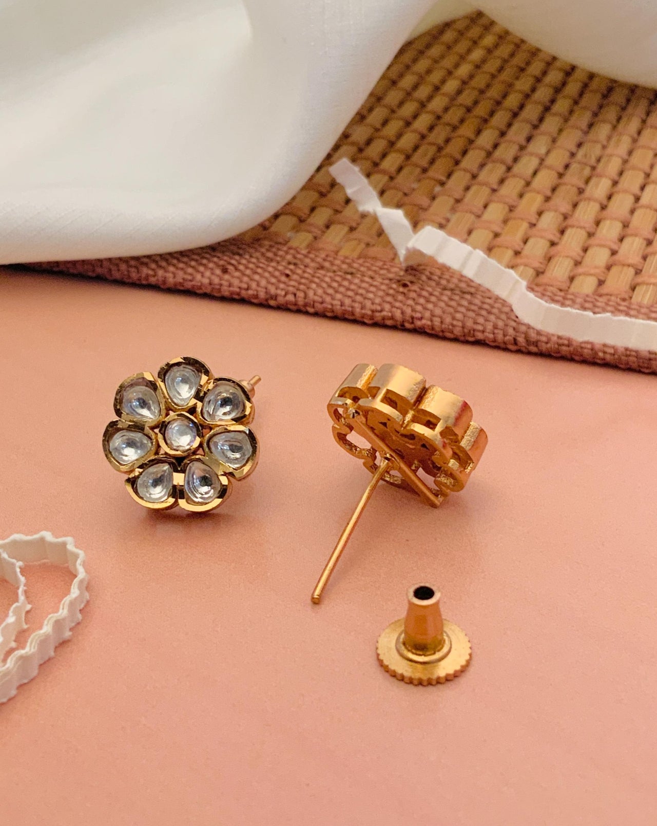 Mesmerizing Gold Plated Flower Polki Diamond Stud Earring