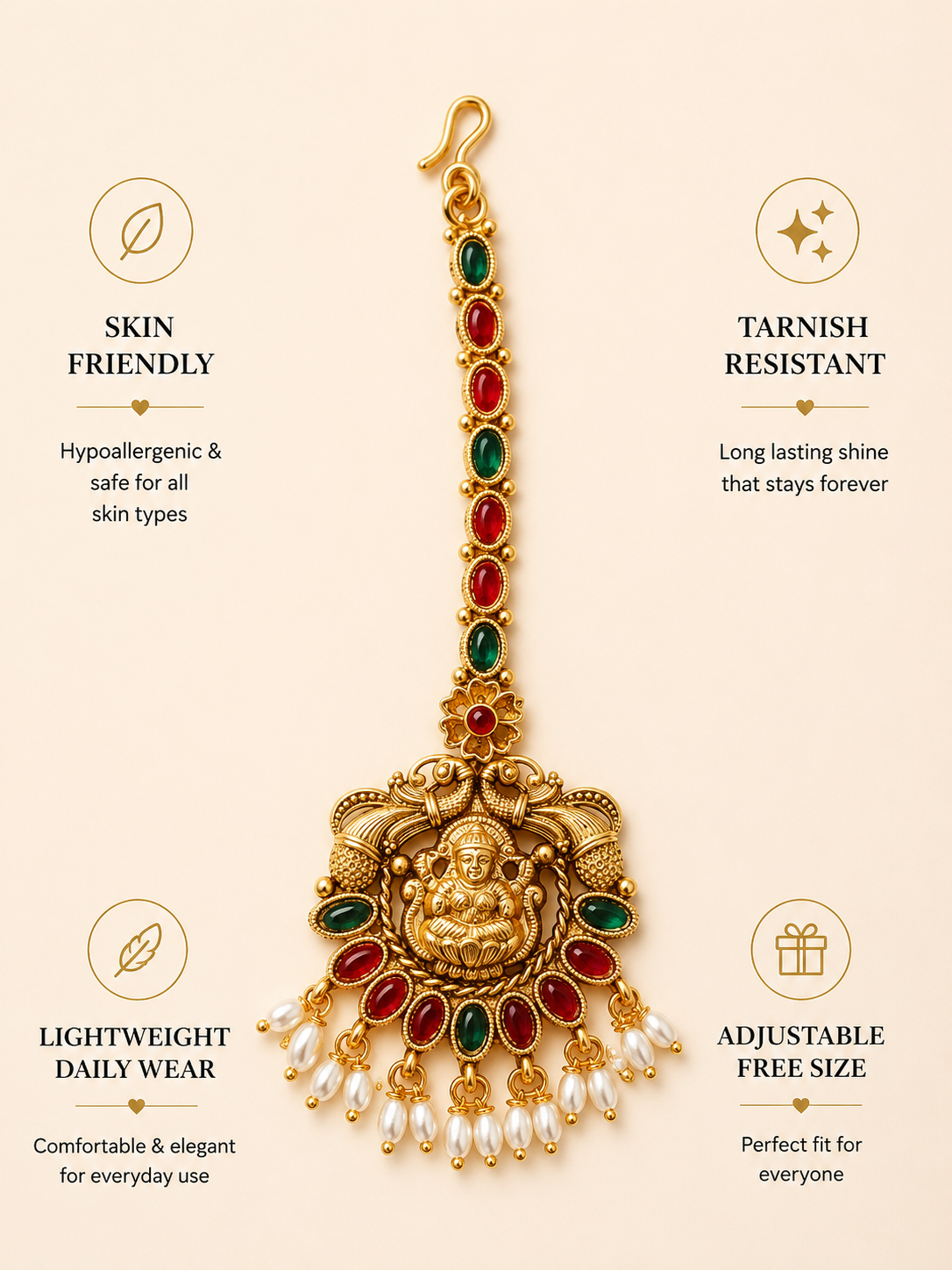 Antique Temple Goddess Laxmi Maang Tikka
