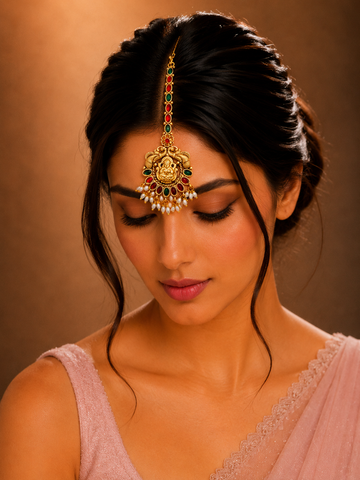 Antique Temple Style Goddess Laxmi Maang Tikka for Women