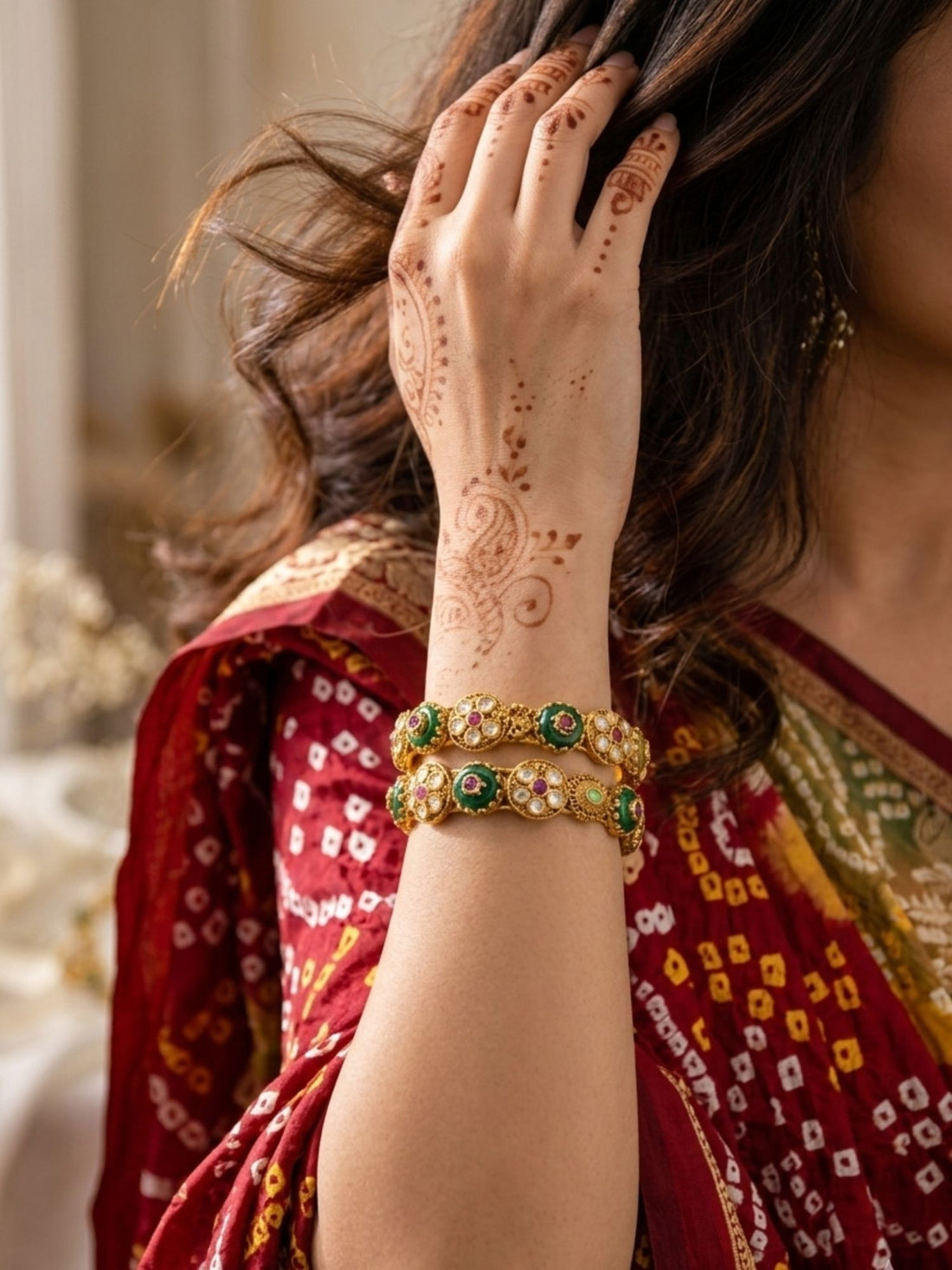 Abdesigns Antique Gold Plated Kundan Kada Bangles