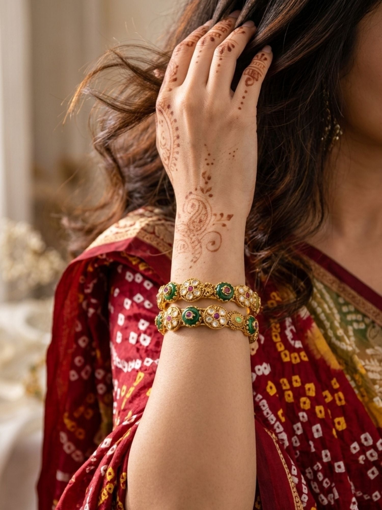 Abdesigns Antique Gold Plated Kundan Kada Bangles