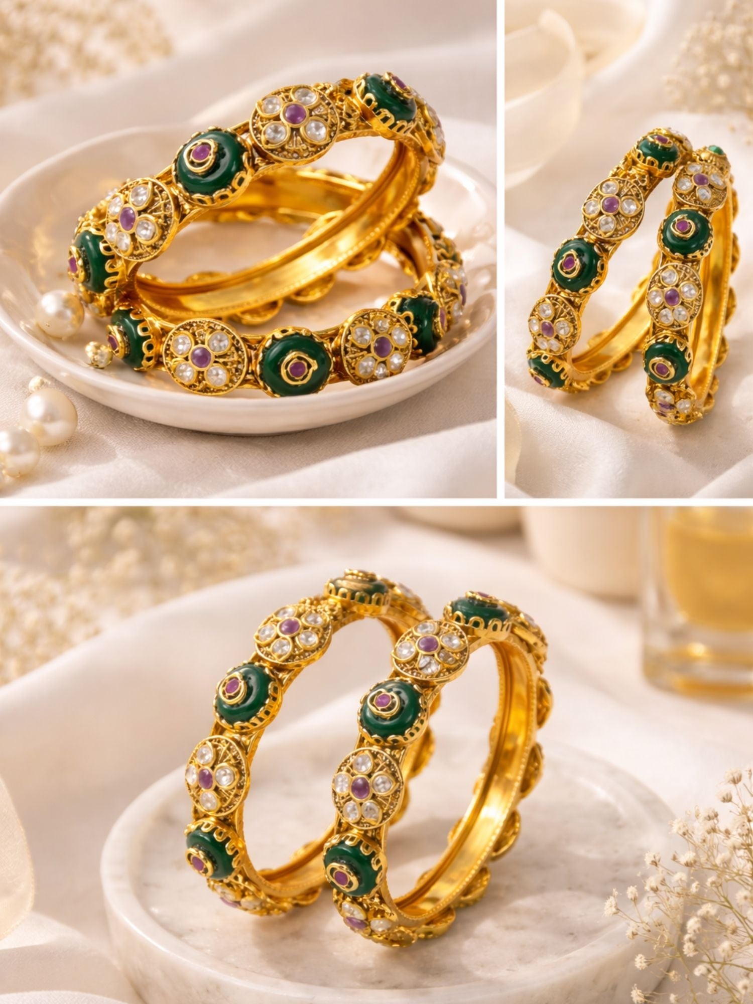 Abdesigns Antique Gold Plated Kundan Kada Bangles