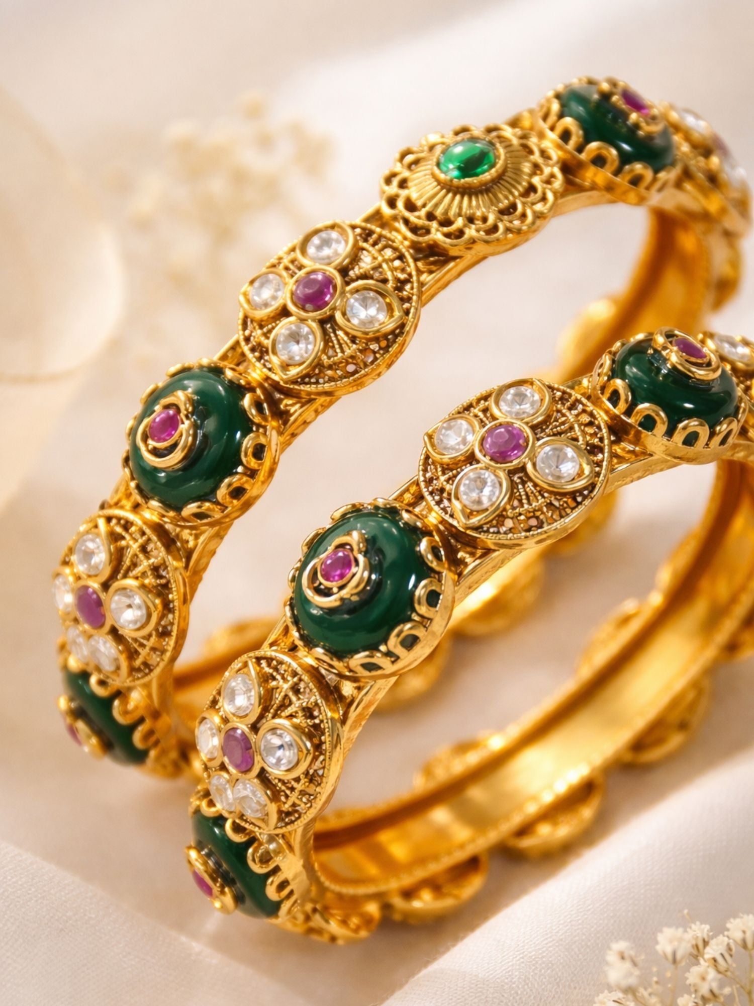 Abdesigns Antique Gold Plated Kundan Kada Bangles