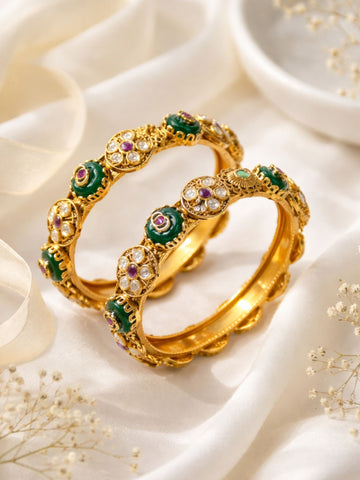 Abdesigns Antique Gold Plated Kundan Kada Bangles