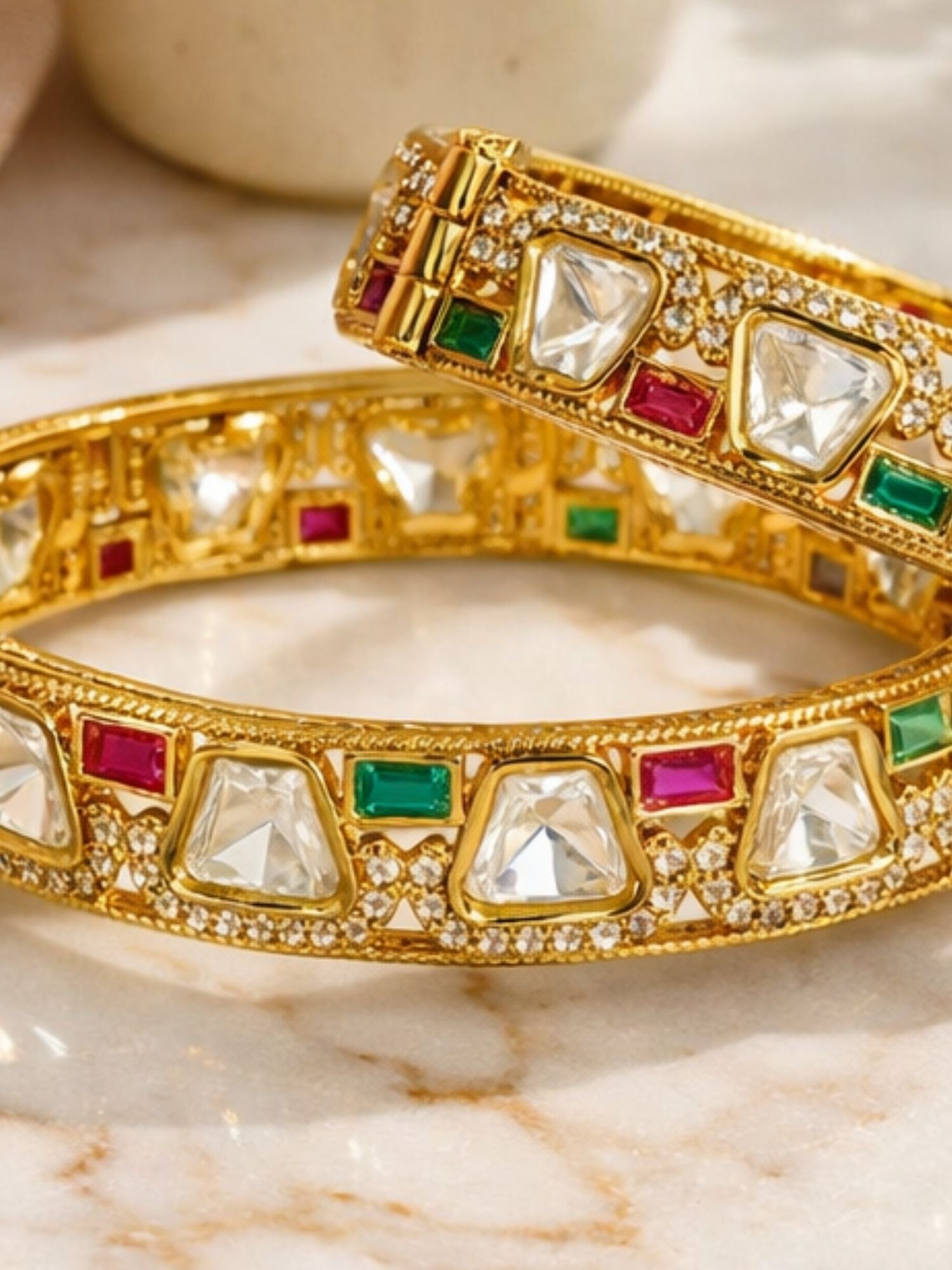 Gold Plated Multicolour Polki Moissanite Bangles - bangle by Abdesigns Jewellery