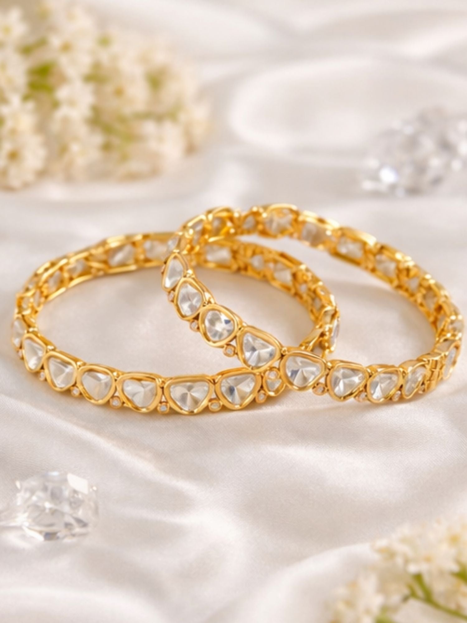 Abdesigns Gold Plated Silm Polki Moissanite Bangles