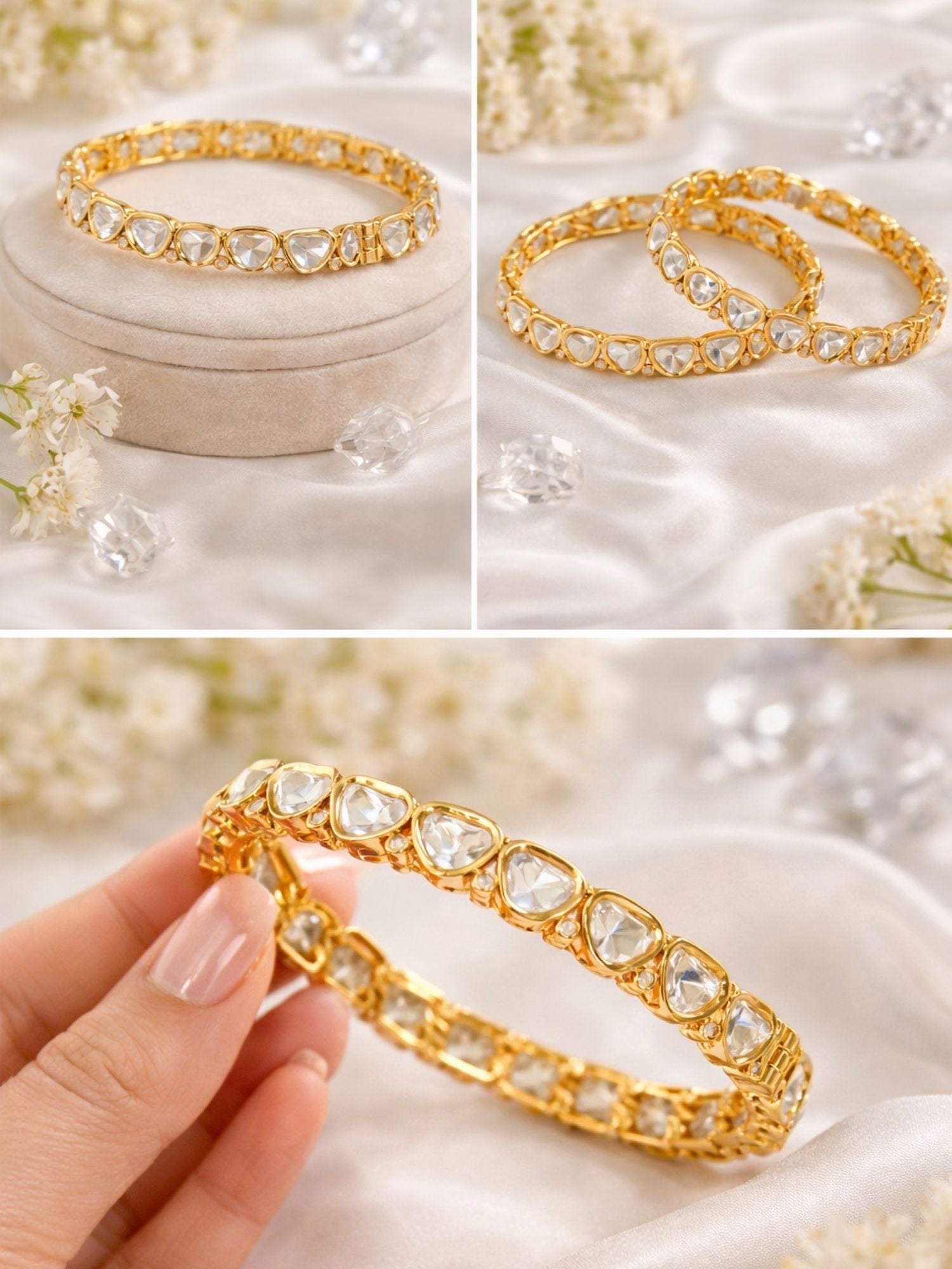 Abdesigns Gold Plated Silm Polki Moissanite Bangles