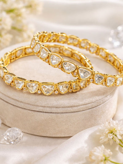 Abdesigns Gold Plated Silm Polki Moissanite Bangles