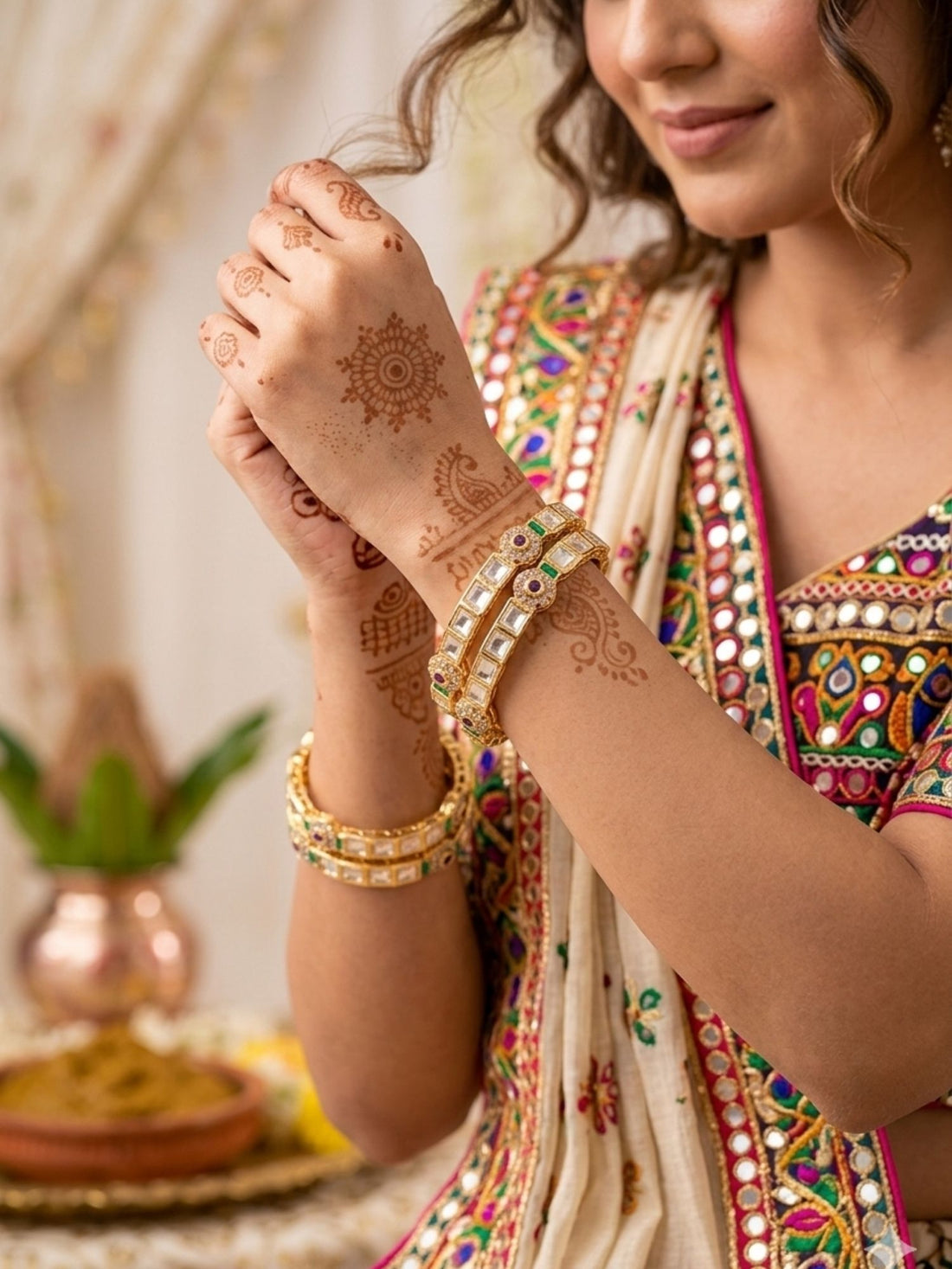 Abdesigns gold plated antique polki moissanite bangles handcrafted ethnic bridal jewellery