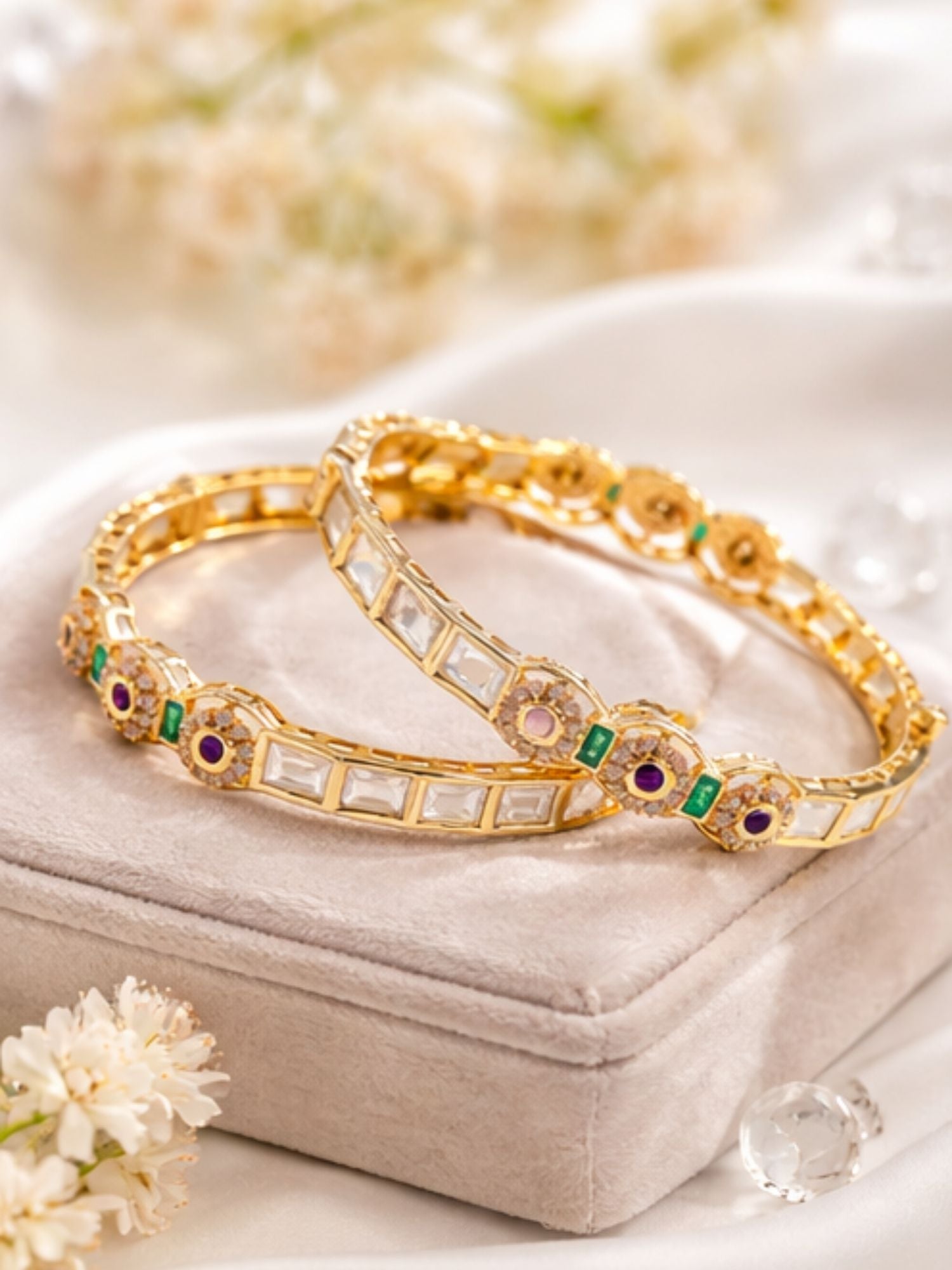 Abdesigns Gold Plated Antique Polki Moissanite Bangles