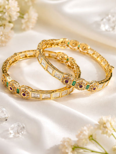 Abdesigns Gold Plated Antique Polki Moissanite Bangles
