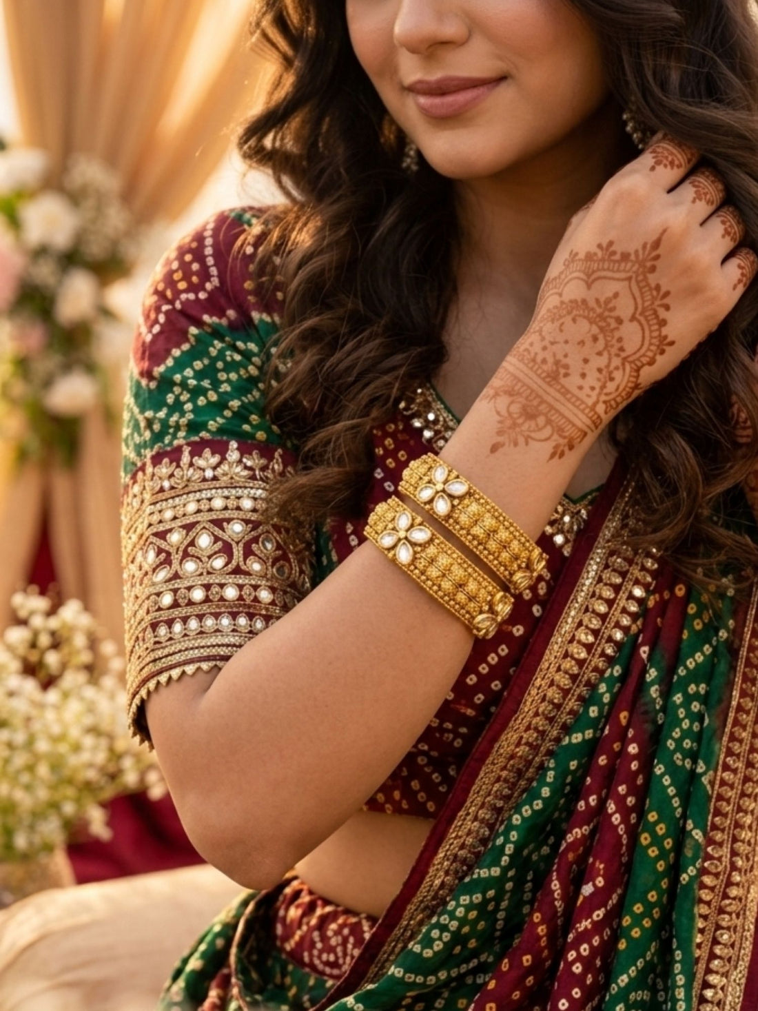 Abdesigns gold plated antique floral moissanite bangles designer wedding jewellery for women