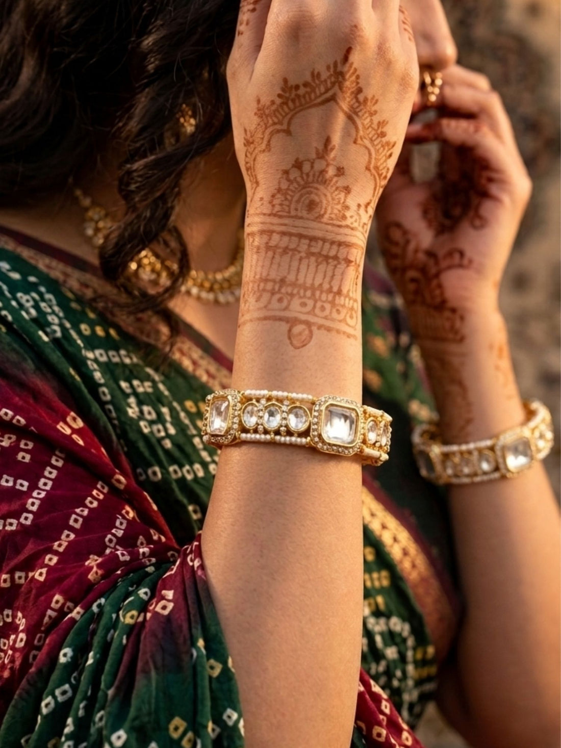 Abdesigns gold plated wedding polki moissanite bangles bridal ethnic jewellery set