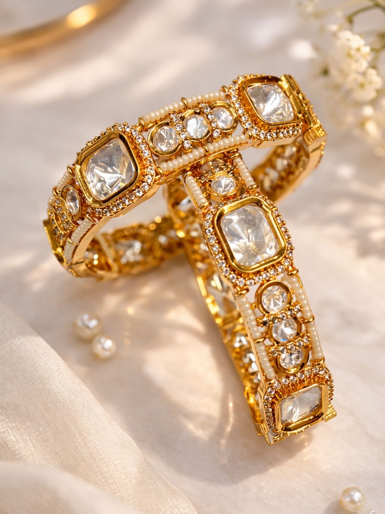 Gold Plated Wedding Polki Moissanite Bangles - bangle by Abdesigns Jewellery