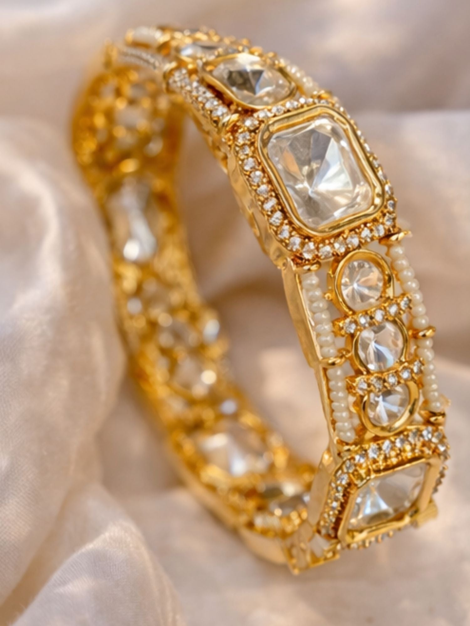 Gold Plated Wedding Polki Moissanite Bangles - bangle by Abdesigns Jewellery