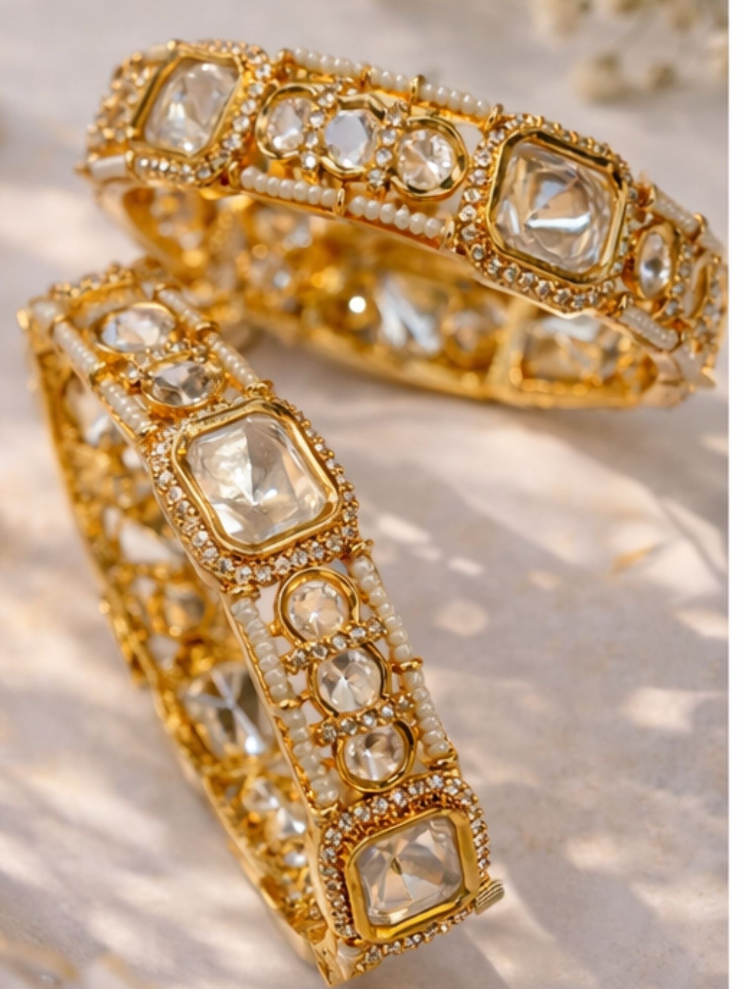 Gold Plated Wedding Polki Moissanite Bangles - bangle by Abdesigns Jewellery