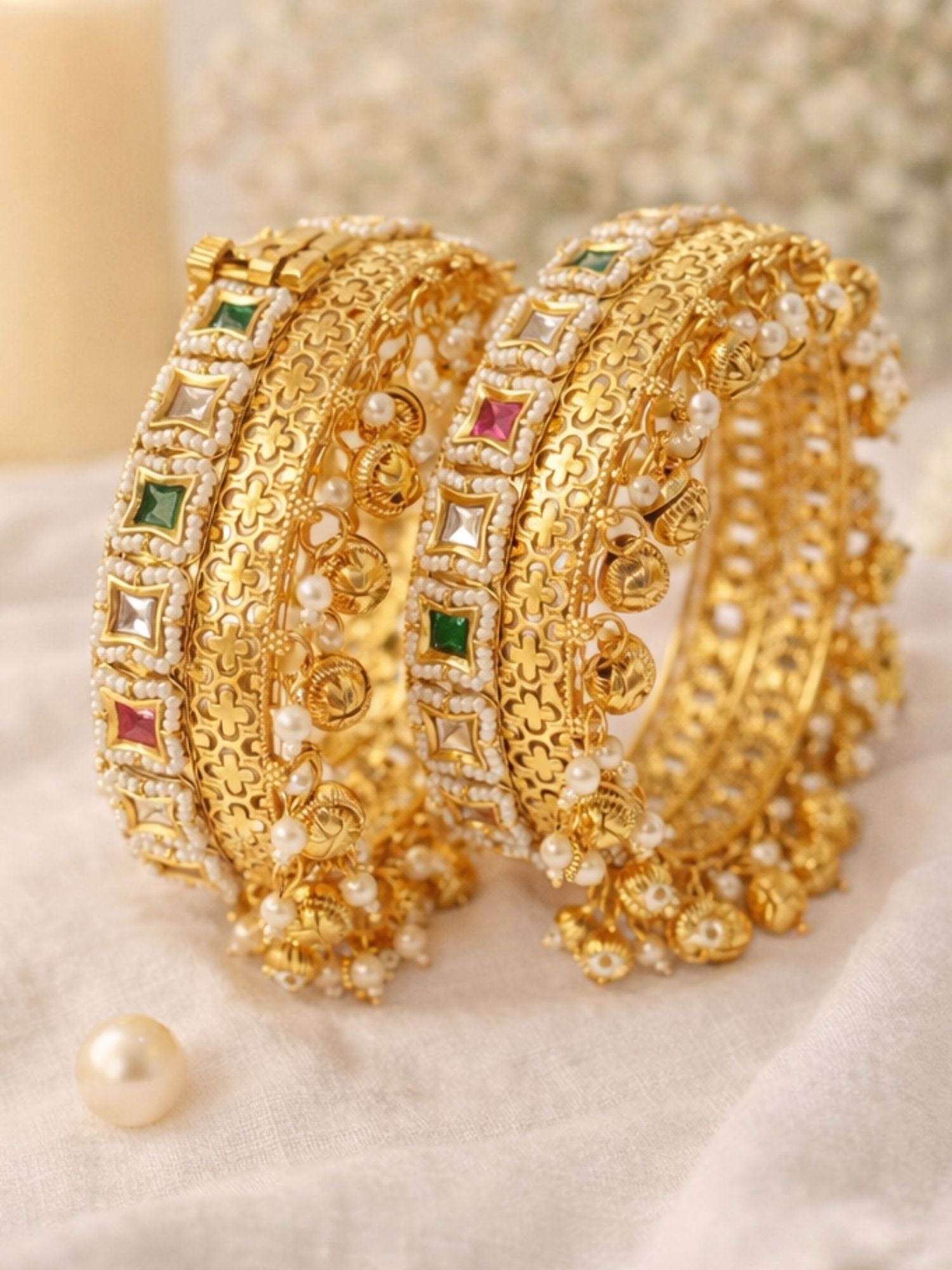 Gold Plated Polki Ghungroo Bangles - bangle by Abdesigns Jewellery