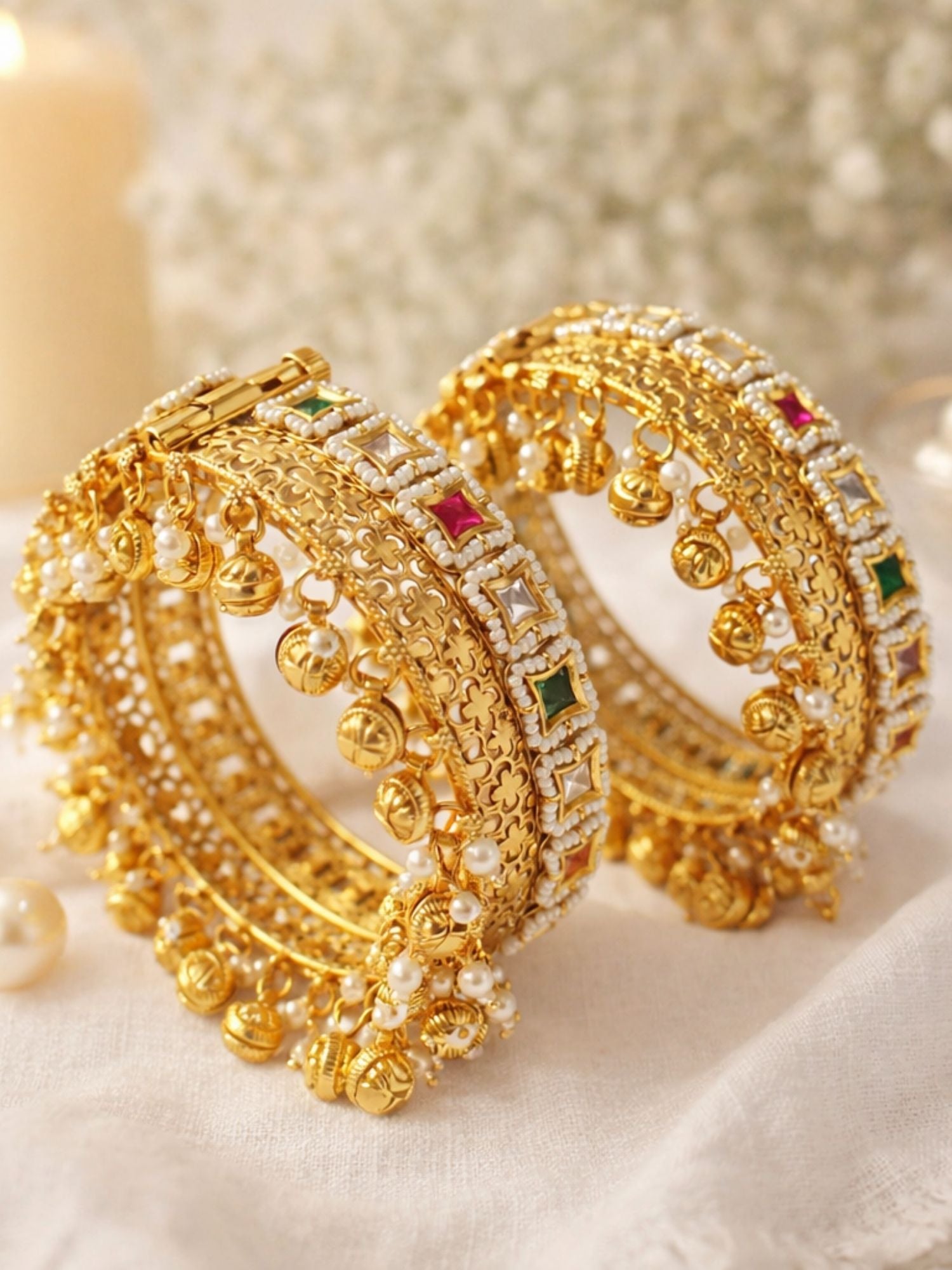 Gold Plated Polki Ghungroo Bangles - bangle by Abdesigns Jewellery
