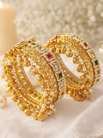 Abdesigns Gold Plated Polki Ghungroo Bangles