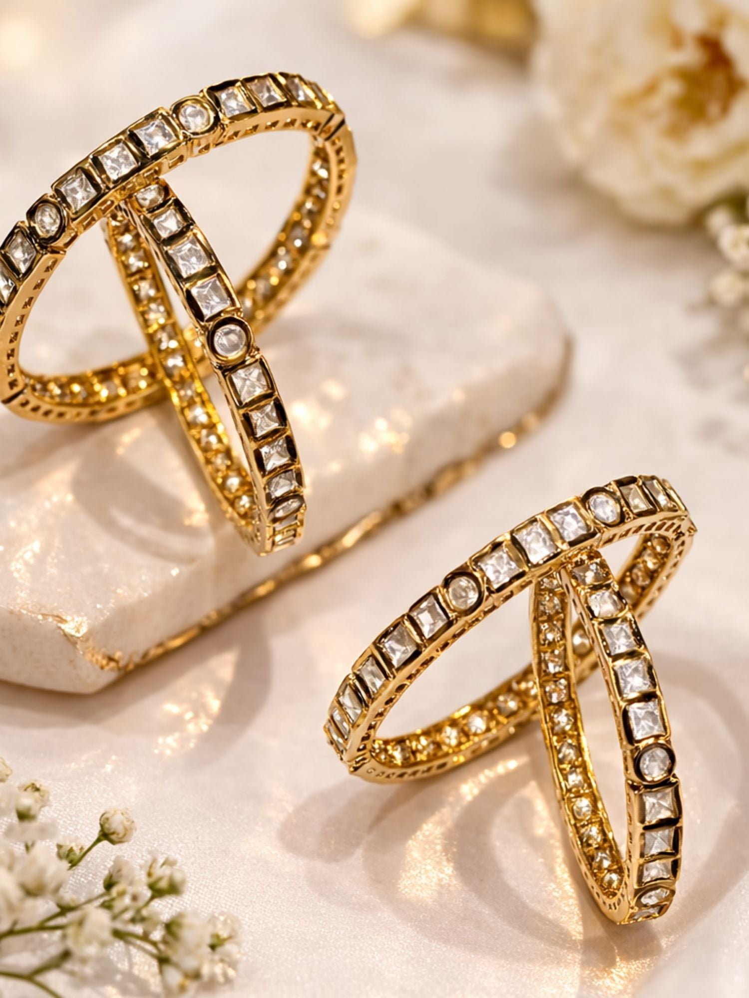 Gold Plated Thin Polki Moissanite Bangles - bangle by Abdesigns Jewellery