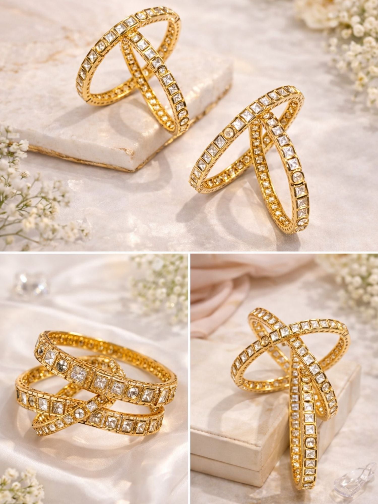 Gold Plated Thin Polki Moissanite Bangles - bangle by Abdesigns Jewellery