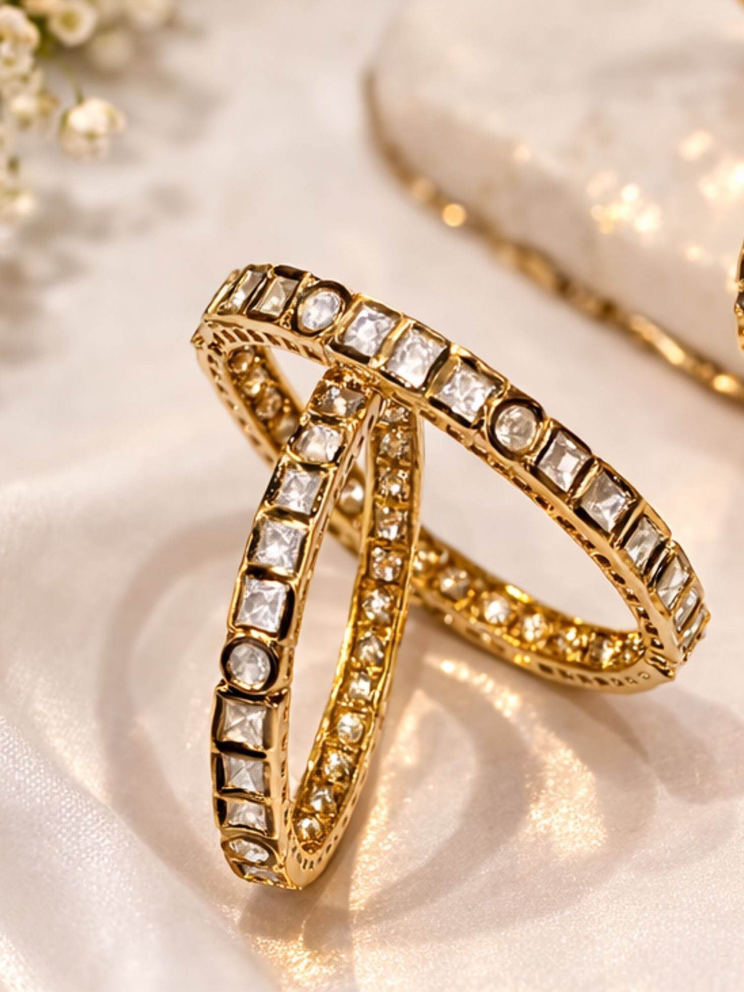 Gold Plated Thin Polki Moissanite Bangles - bangle by Abdesigns Jewellery