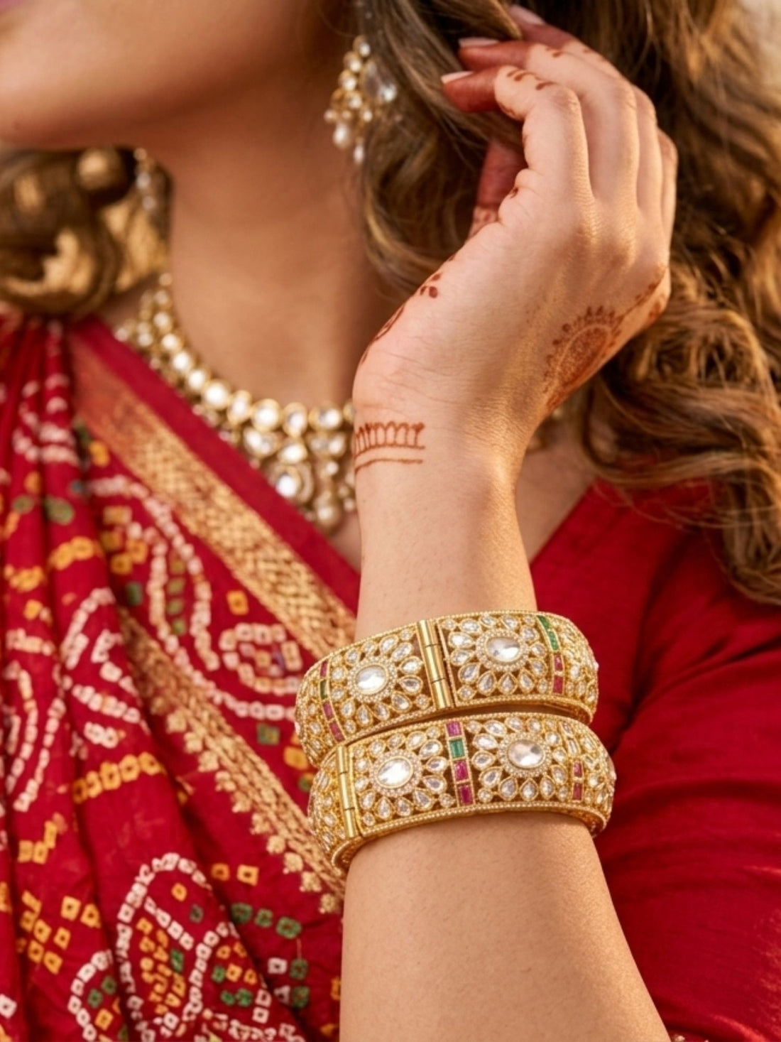 Abdesigns gold plated bridal floral moissanite bangles heavy wedding jewellery for brides