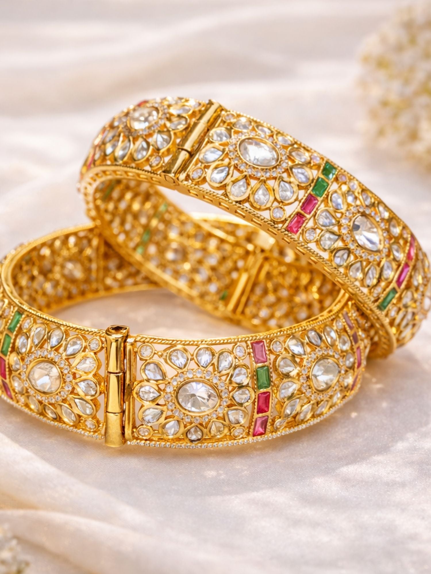 Abdesigns Gold Plated Bridal Floral Moissanite Bangles