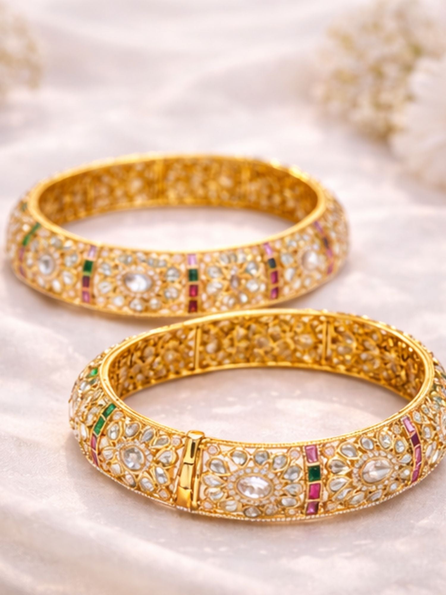 Abdesigns Gold Plated Bridal Floral Moissanite Bangles