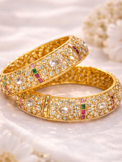 Abdesigns Gold Plated Bridal Floral Moissanite Bangles
