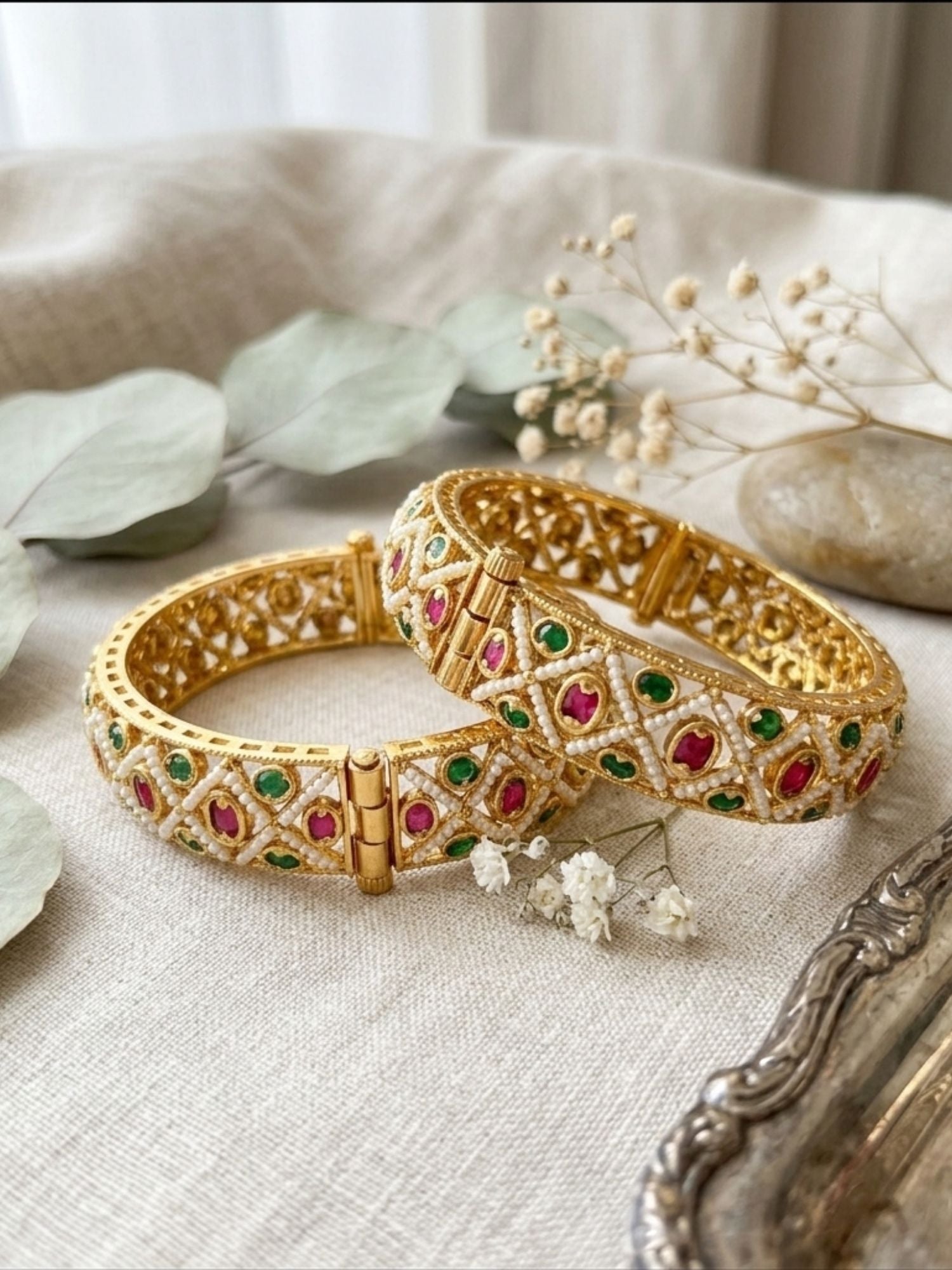 Antique Multicolour Gold Plated Polki Bangles - bangle by Abdesigns Jewellery