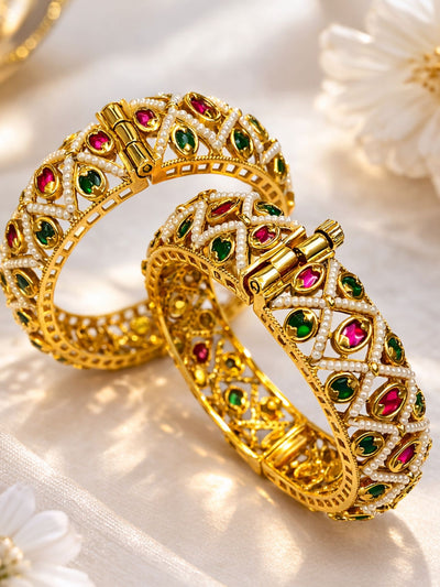 Abdesigns Antique Multicolour Gold Plated Polki Bangles