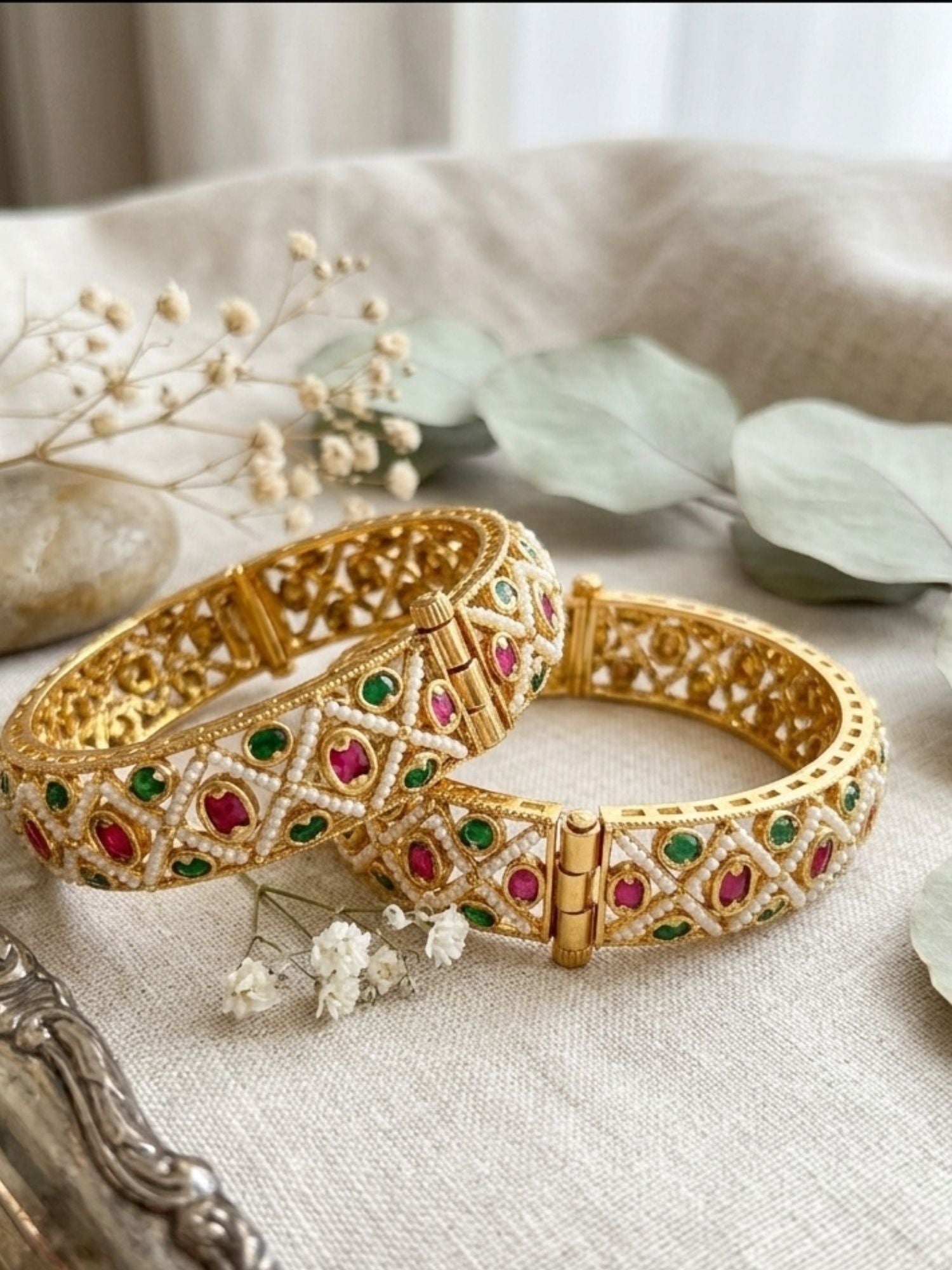 Antique Multicolour Gold Plated Polki Bangles - bangle by Abdesigns Jewellery