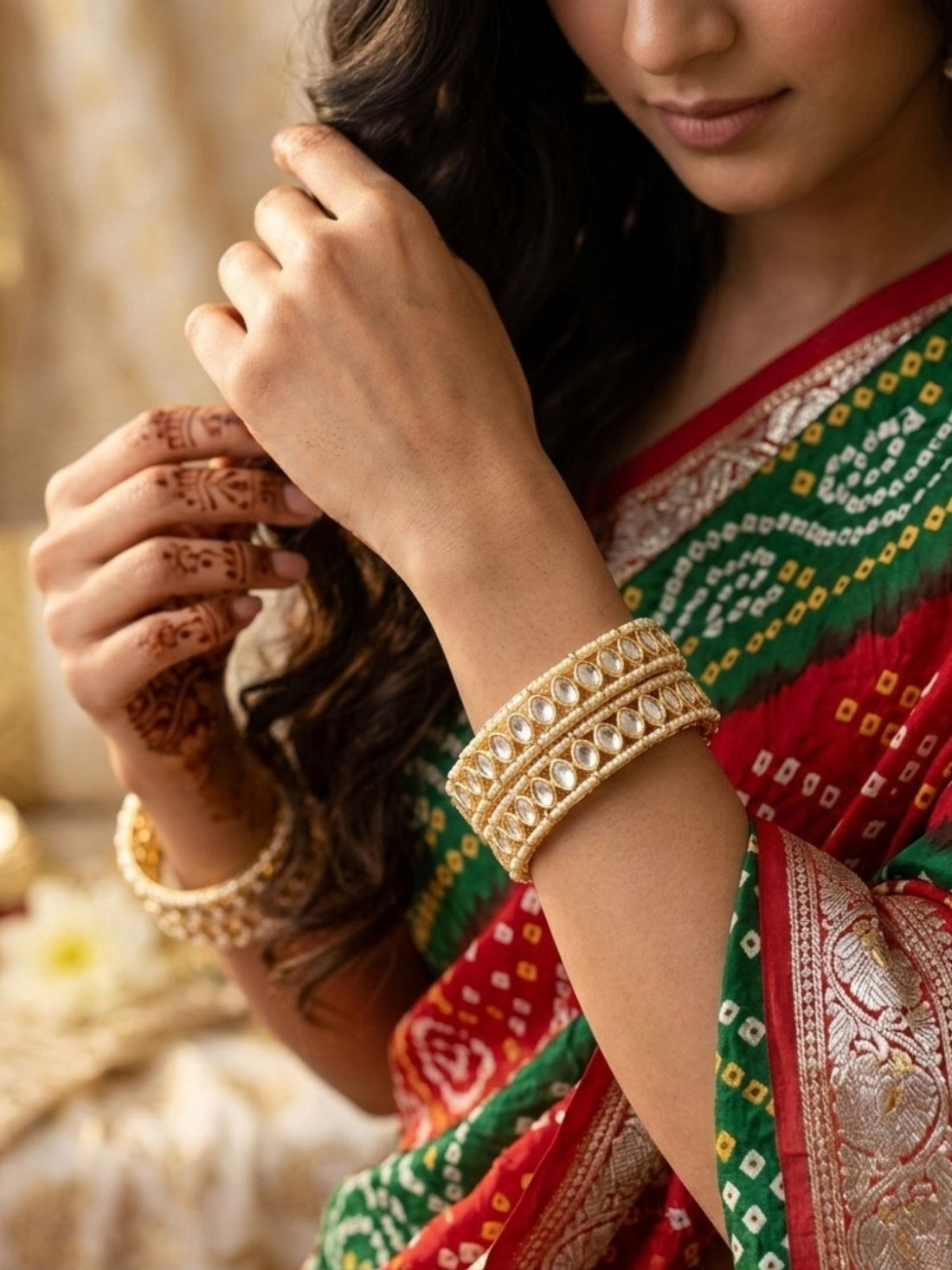 Abdesigns gold plated slim round polki bangles elegant traditional indian jewellery