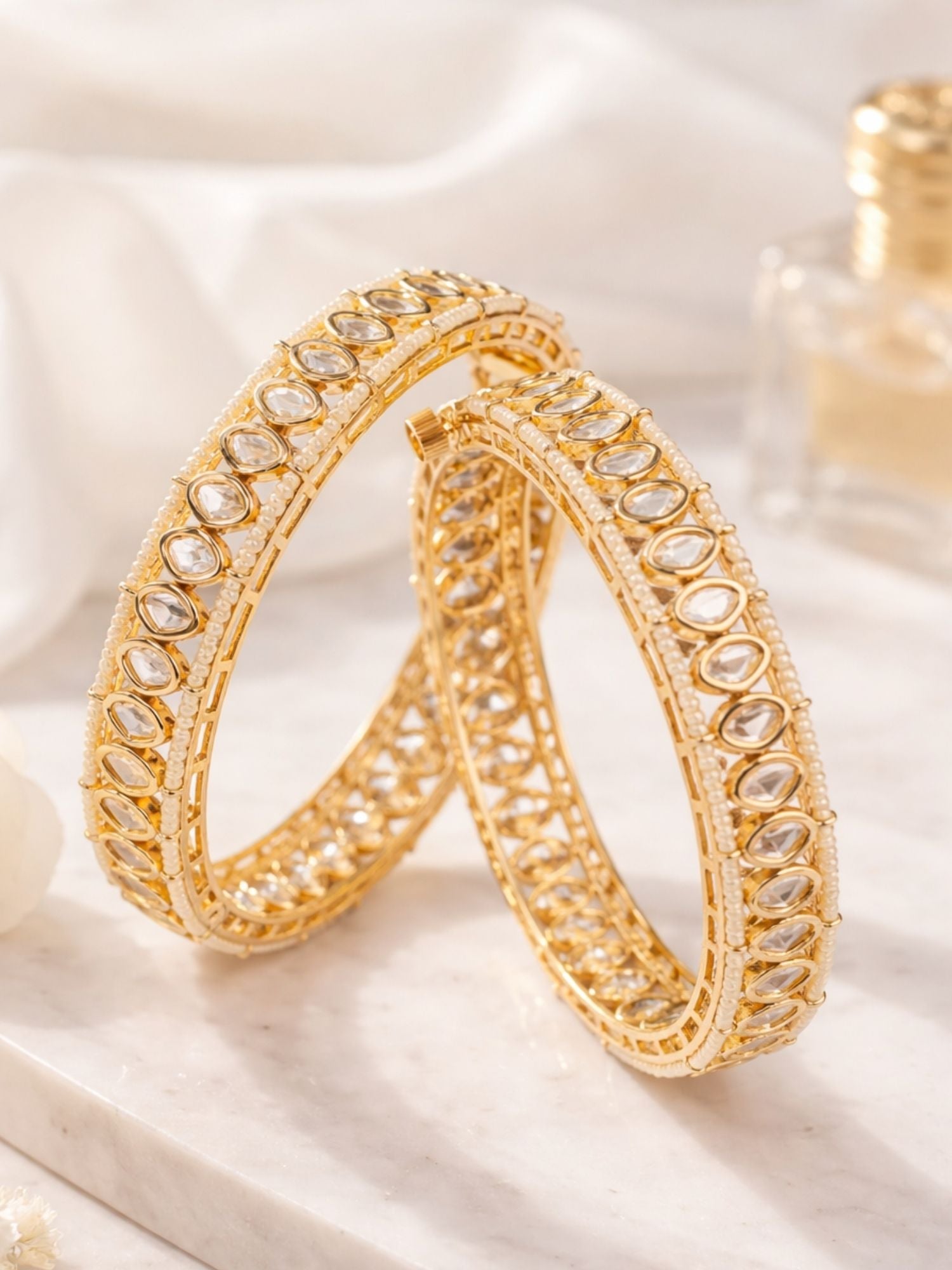 Abdesigns Gold Plated Silm Round Polki Bangles