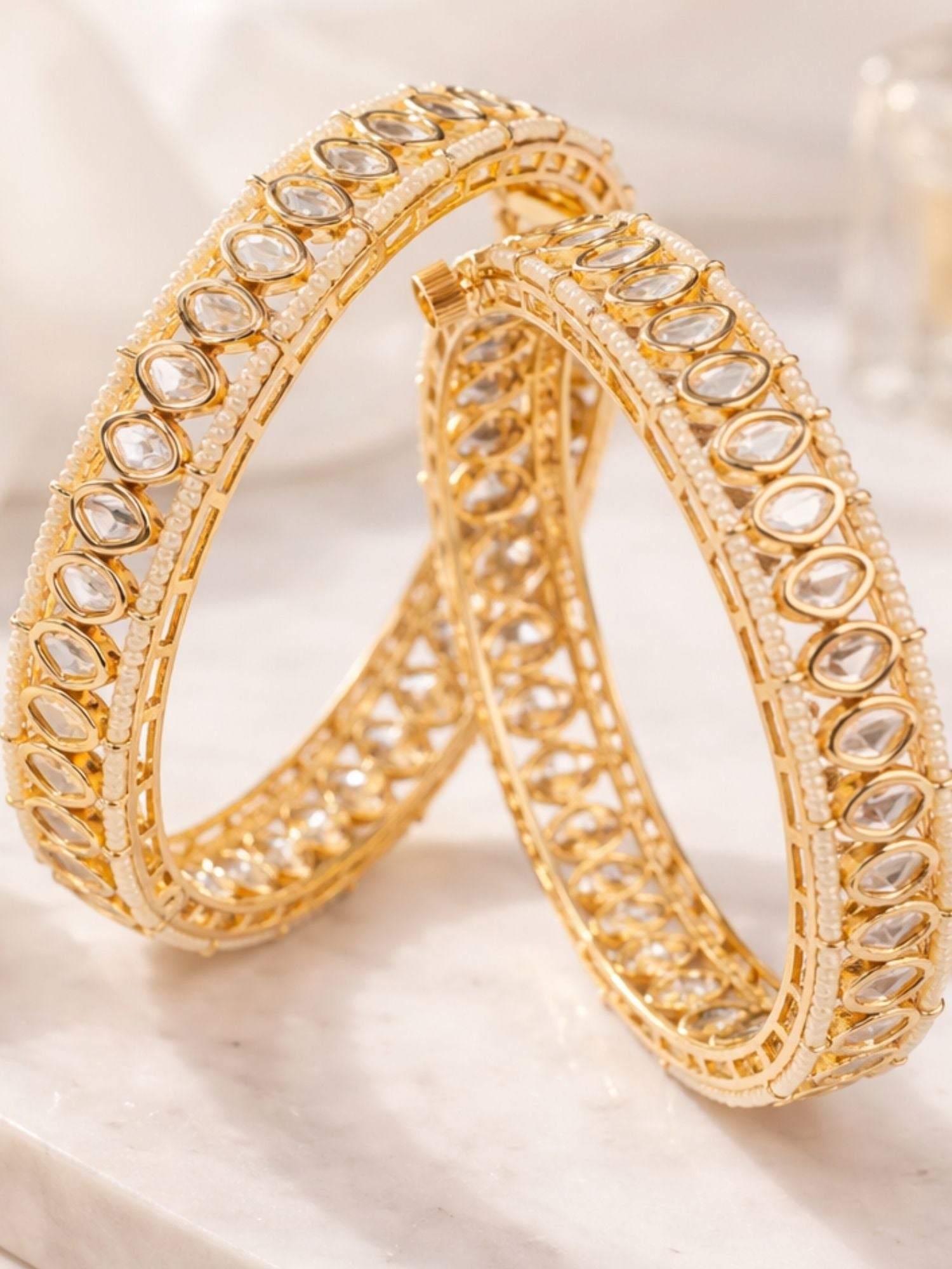 Abdesigns Gold Plated Silm Round Polki Bangles